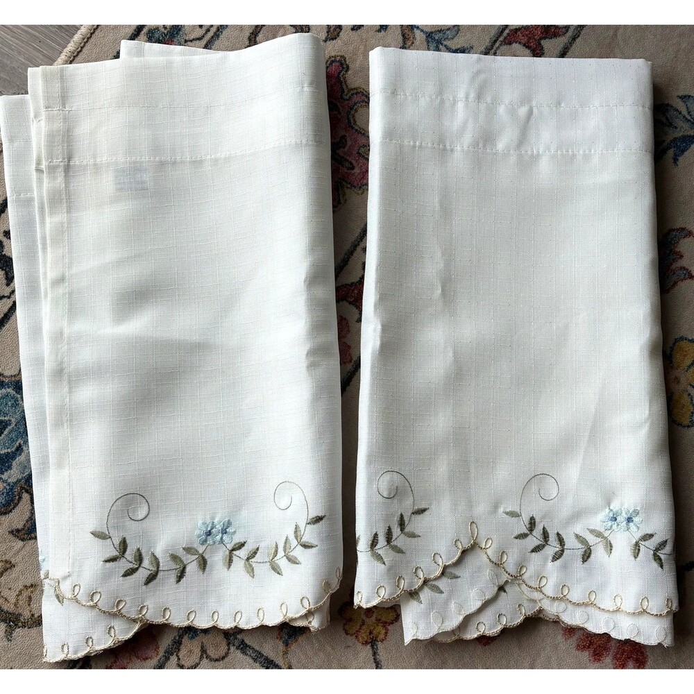 Today’s Curtain Embroidered Floral White Valance Set of 2 Window Treatments